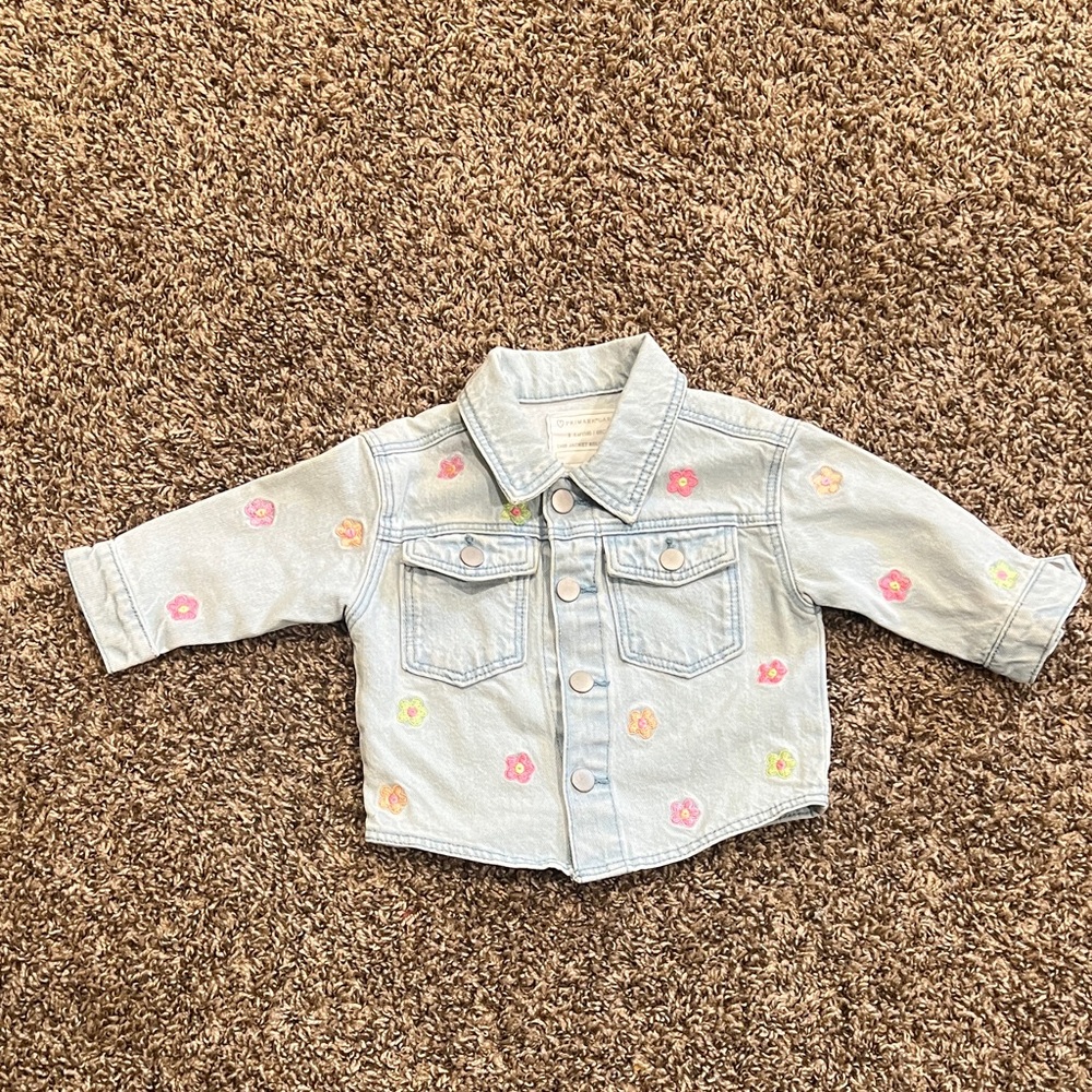 Primark Light Blue Denim Jacket with Pink & Yellow Floral Embroidery